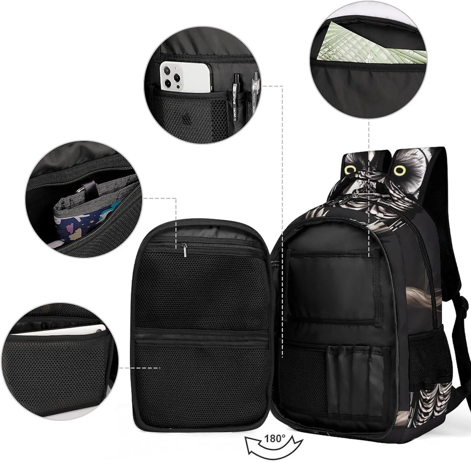 Laptop Backpack for Women Men Daypack Waterproof Late Night Owl Computer Bag Business Work Bag for Travel