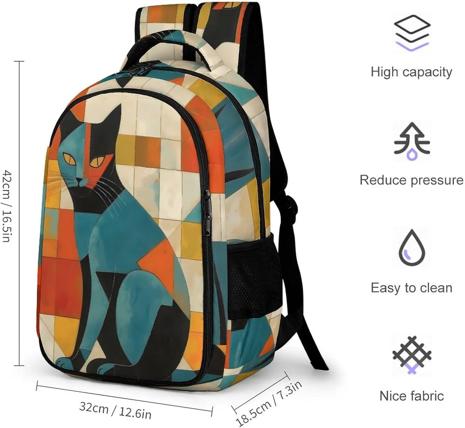 Laptop Backpack for Women Men Daypack Waterproof Modern Art Cat Computer Bag Business Work Bag for Travel