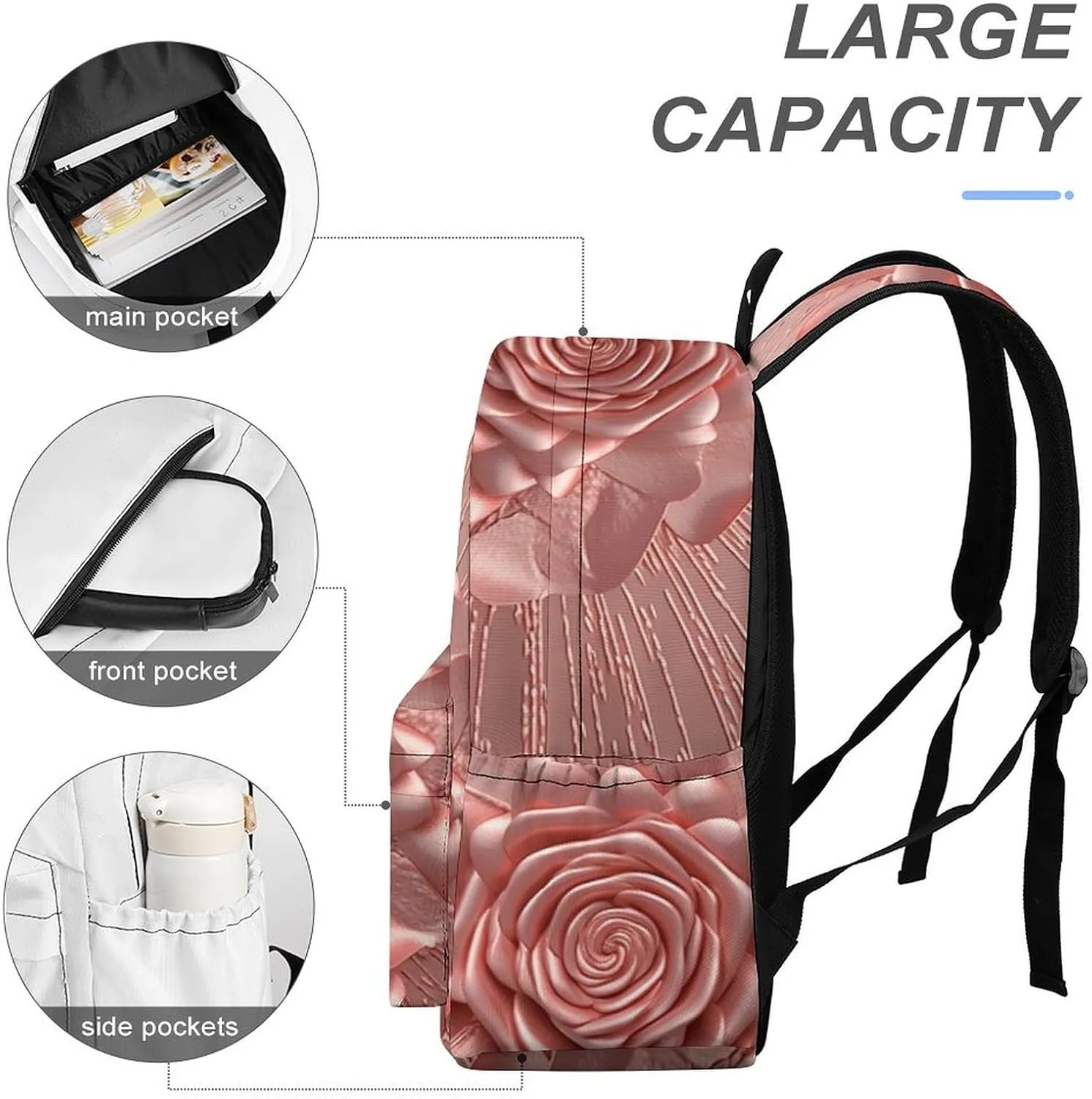 Laptop Backpack for Women Men Daypack Waterproof Rose Computer Bag Business Work Bag for Travel