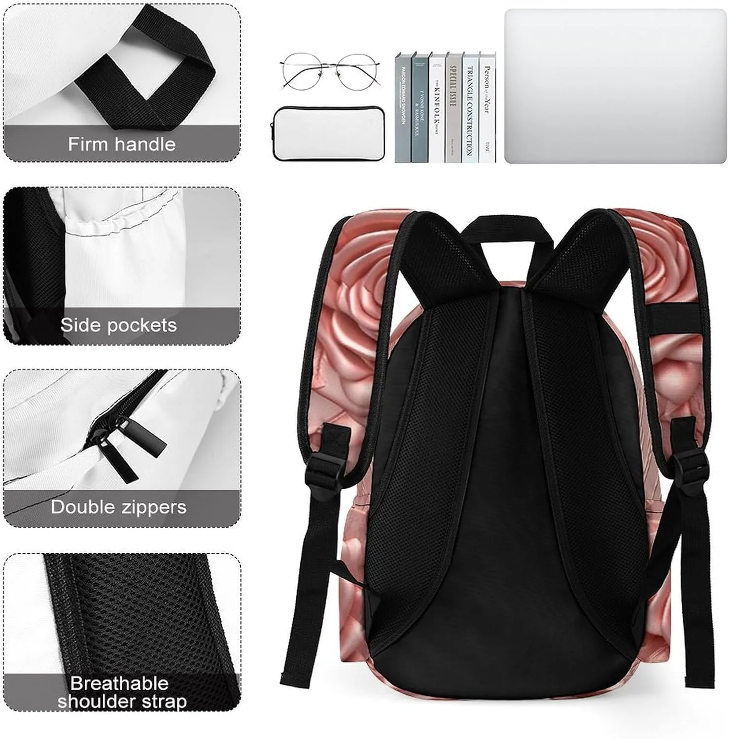 Laptop Backpack for Women Men Daypack Waterproof Rose Computer Bag Business Work Bag for Travel