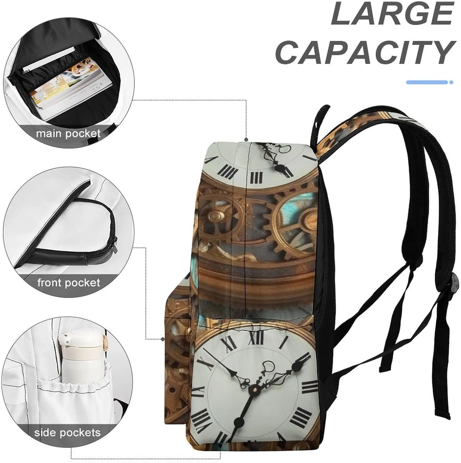 Laptop Backpack for Women Men Daypack Waterproof Rusty Steampunk Clock Computer Bag Business Work Bag for Travel