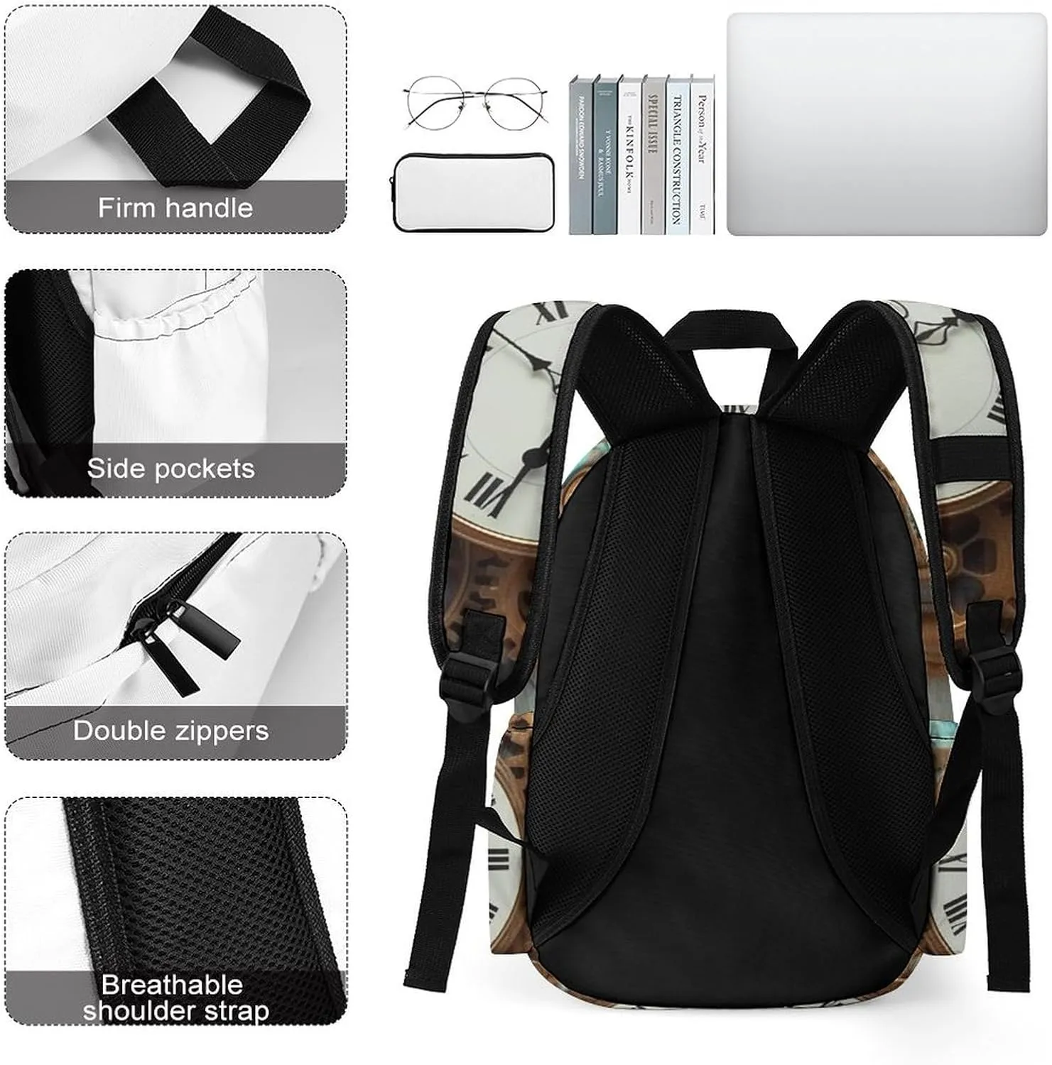 Laptop Backpack for Women Men Daypack Waterproof Rusty Steampunk Clock Computer Bag Business Work Bag for Travel