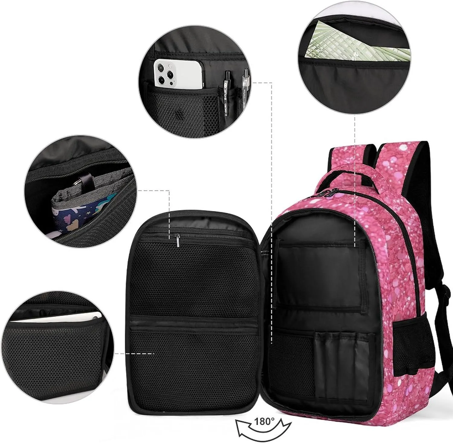 Laptop Backpack for Women Men Daypack Waterproof Sparkling Glitter Computer Bag Business Work Bag for Travel