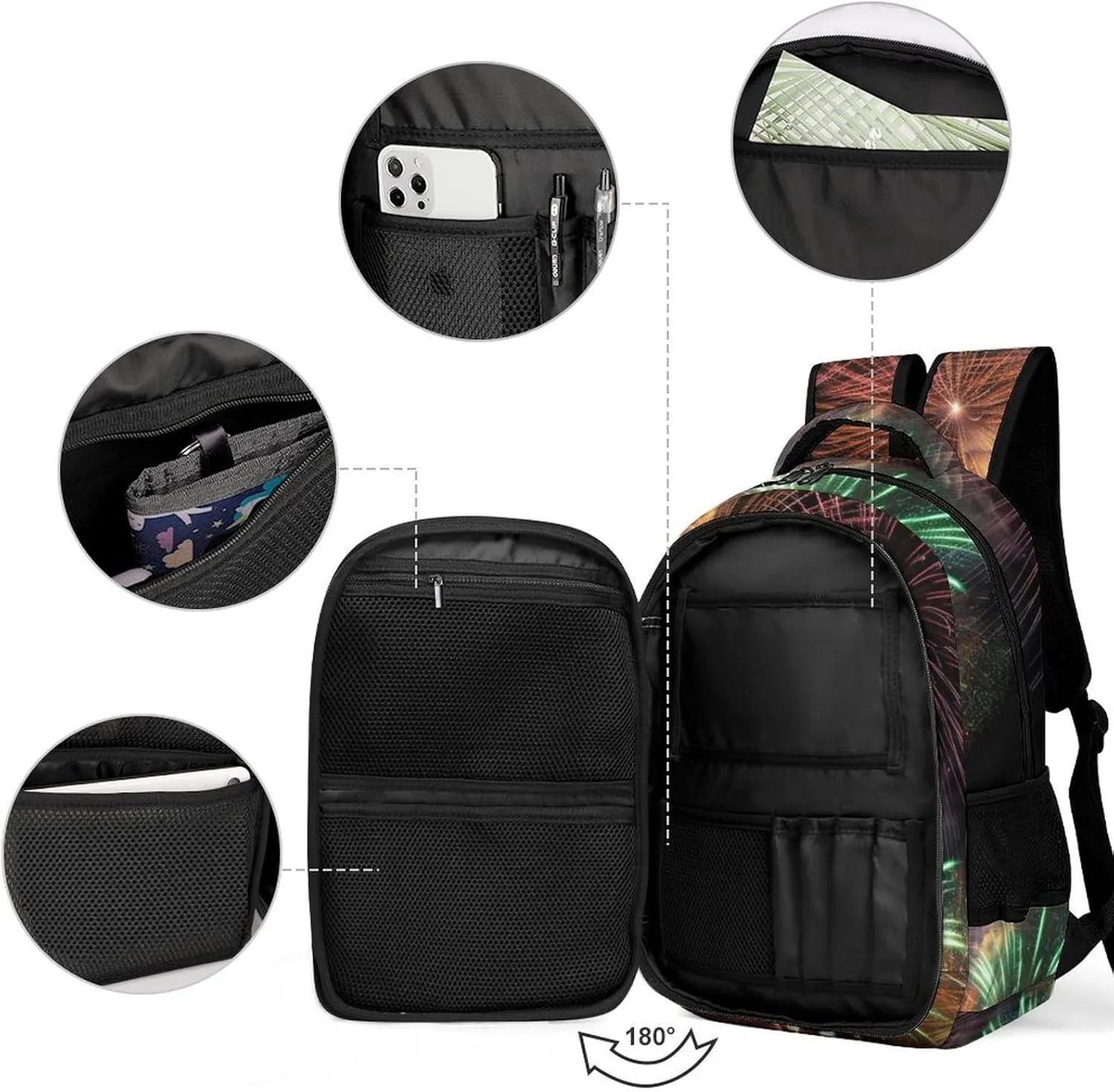 Laptop Backpack for Women Men Daypack Waterproof Splendid Fireworks Computer Bag Business Work Bag for Travel