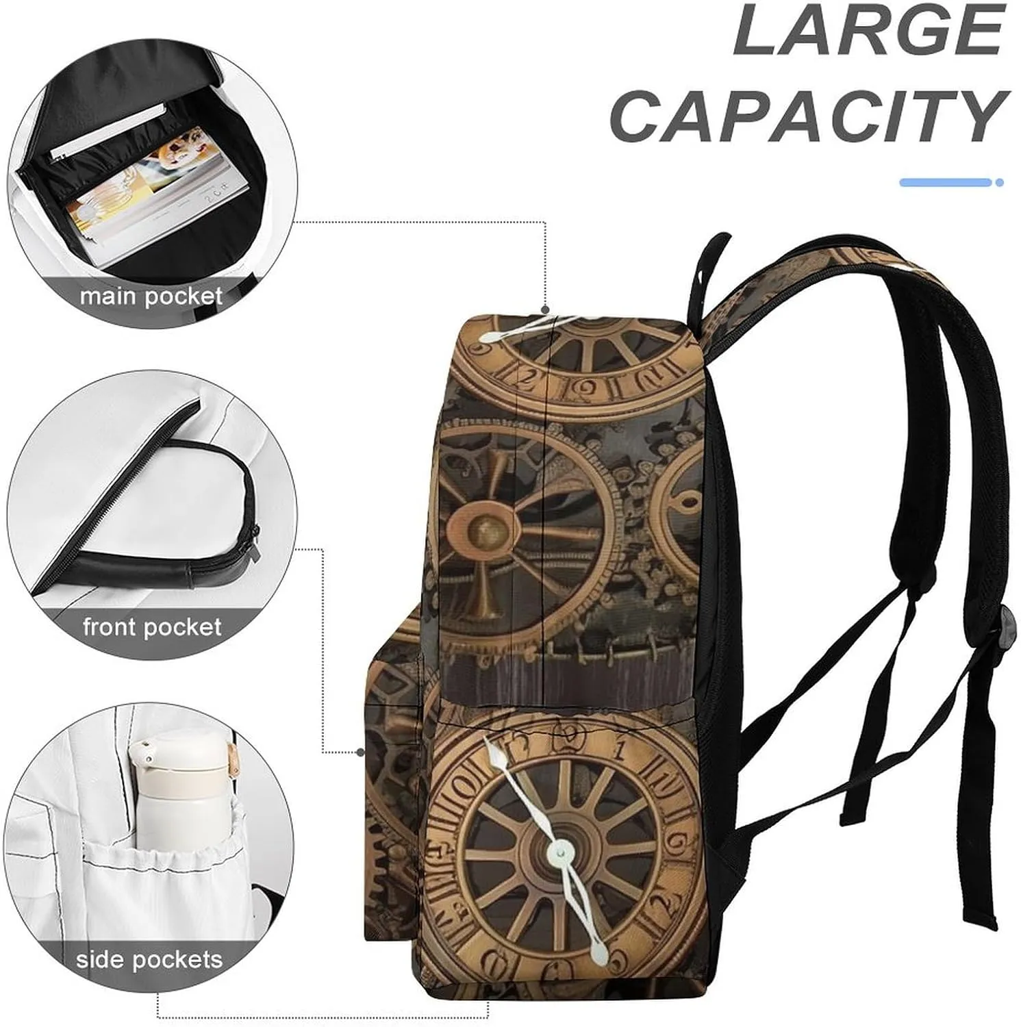 Laptop Backpack for Women Men Daypack Waterproof Steampunk Gears Clock Computer Bag Business Work Bag for Travel