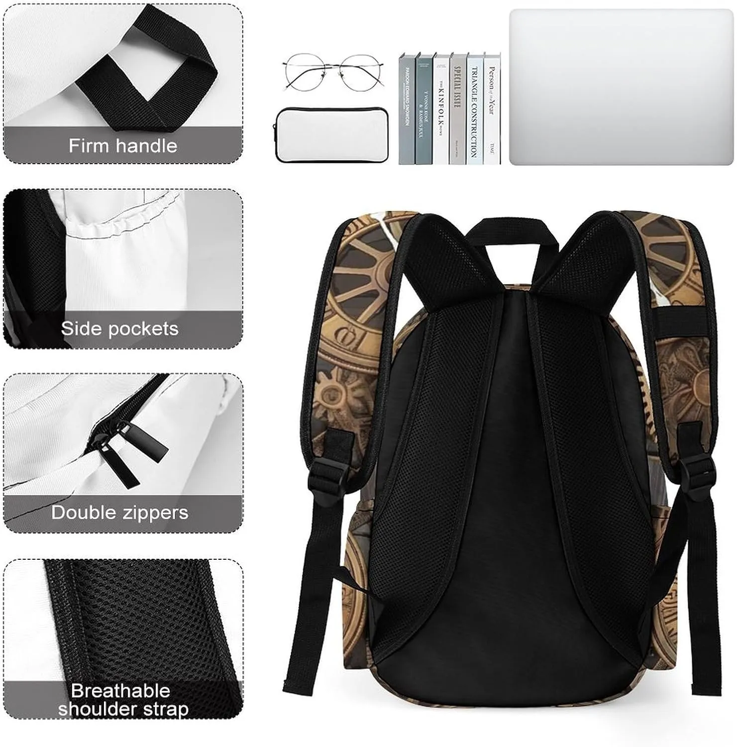 Laptop Backpack for Women Men Daypack Waterproof Steampunk Gears Clock Computer Bag Business Work Bag for Travel