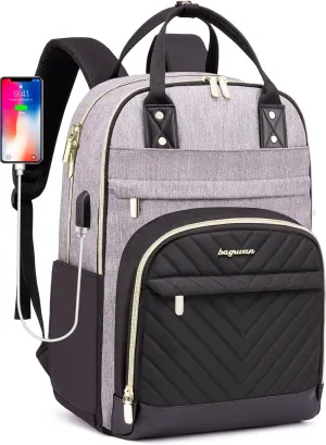 Laptop Backpack for Women Work Bag - Fits 17.3 Inch Laptop Bag Fashion Travel Work Backpack Anti-theft Bag with USB Charging Business Computer Waterproof Backpack Purse for Nurse Teacher Black Grey