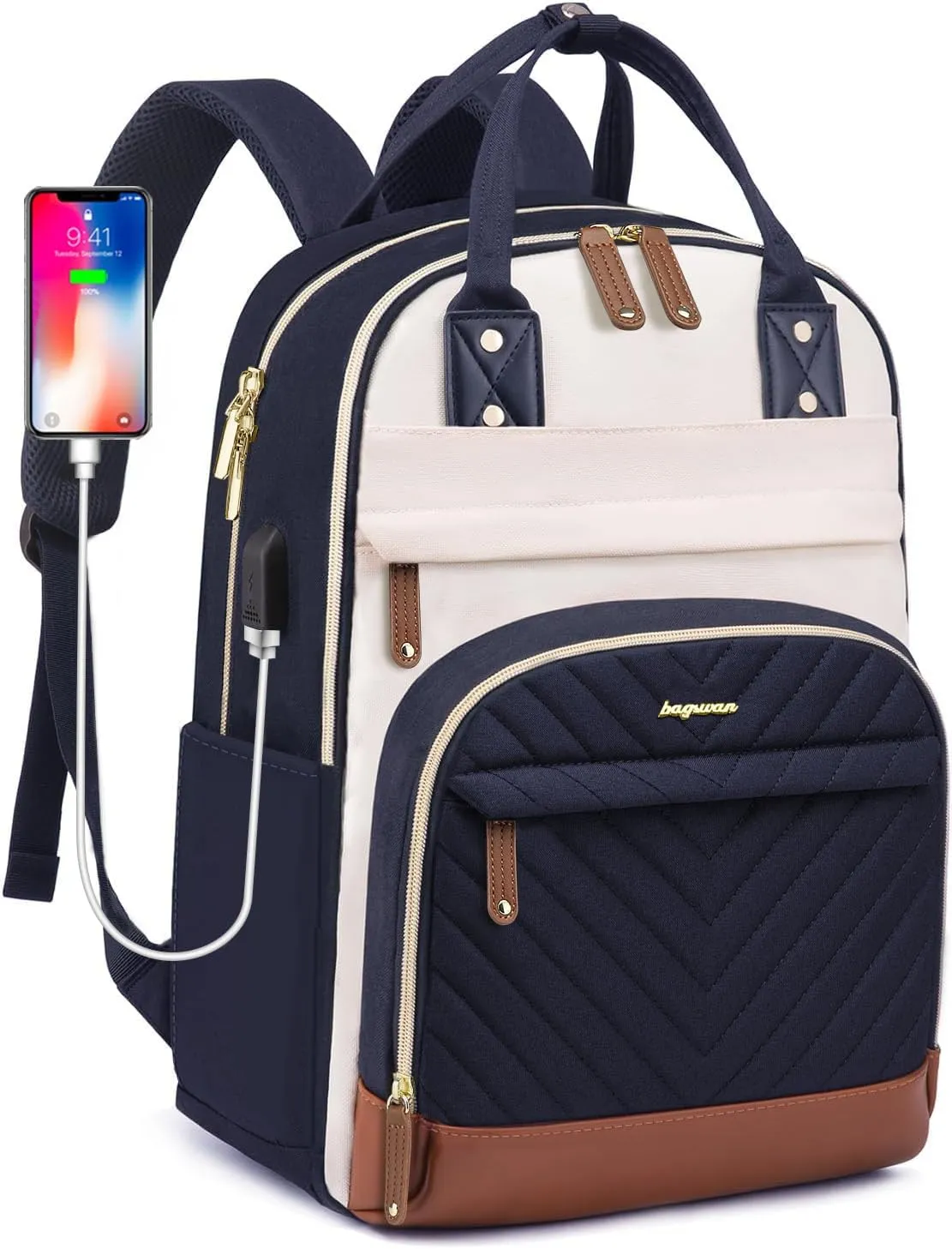 Laptop Backpack for Women Work Bag - Fits 17.3 Inch Laptop Bag Fashion Travel Work Backpack Anti-theft Bag with USB Charging Business Computer Waterproof Backpack Purse for Nurse Teacher Navy Blue