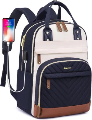 Laptop Backpack for Women Work Bag - Fits 17.3 Inch Laptop Bag Fashion Travel Work Backpack Anti-theft Bag with USB Charging Business Computer Waterproof Backpack Purse for Nurse Teacher Navy Blue