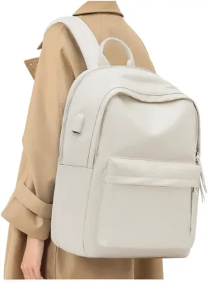 Laptop Backpack Women, Faux Leather Work Travel Backpack for Men with USB Port, Waterproof Fashion Casual Daypack for Business University, Large Capacity Carry On Backpack for Airplanes, Brown