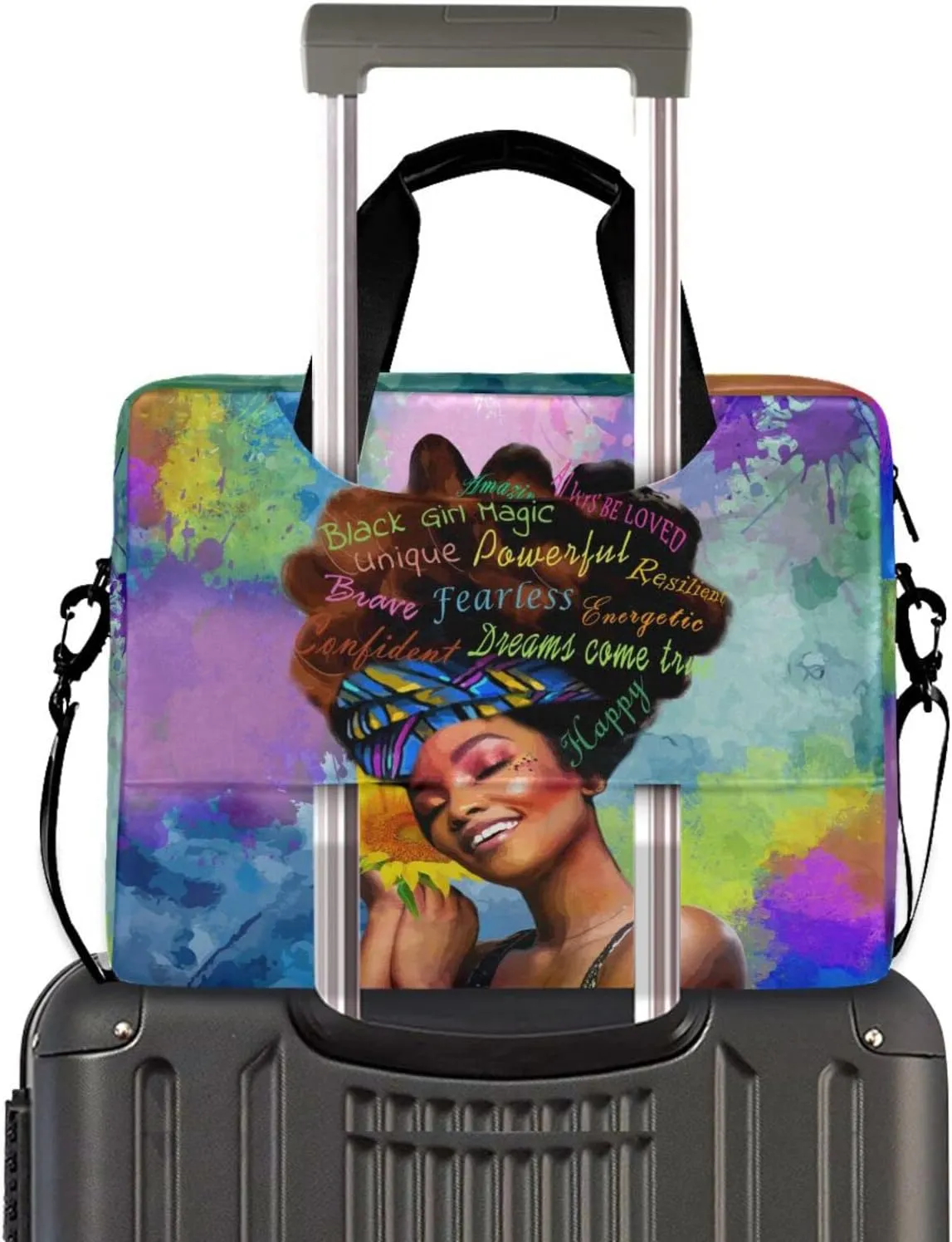 Laptop Bag 15.6 inch, Waterproof Laptop Case with Strap, Protective Laptop Carrying Case for Women&Men, Afro African American Woman