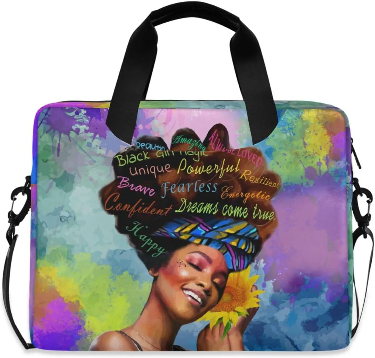 Laptop Bag 15.6 inch, Waterproof Laptop Case with Strap, Protective Laptop Carrying Case for Women&Men, Afro African American Woman