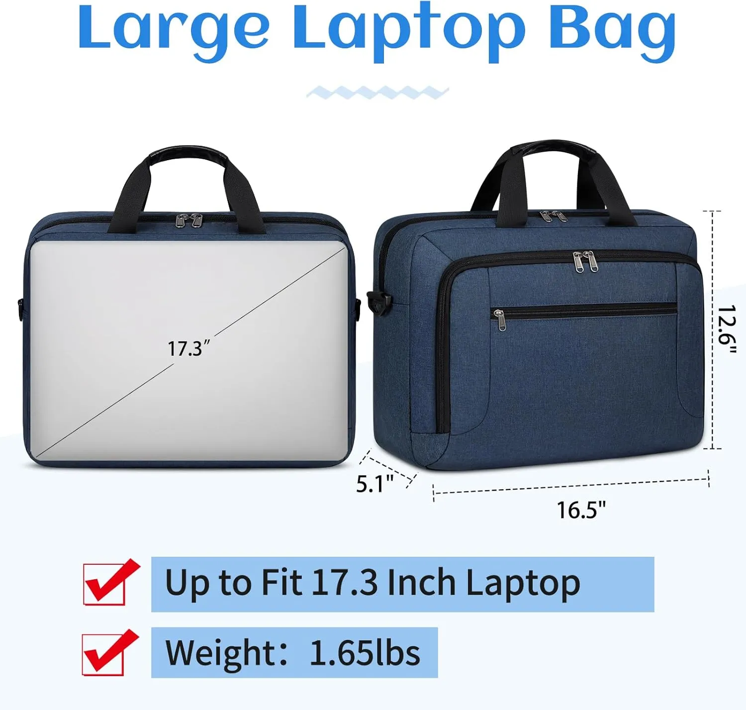 Laptop Bag 17.3 Inch Laptop Briefcase Large Waterproof Laptop Case for Men Women Business Office Work Computer Bag 17 Inch Adjustable Shoulder Messenger Bag, Blue