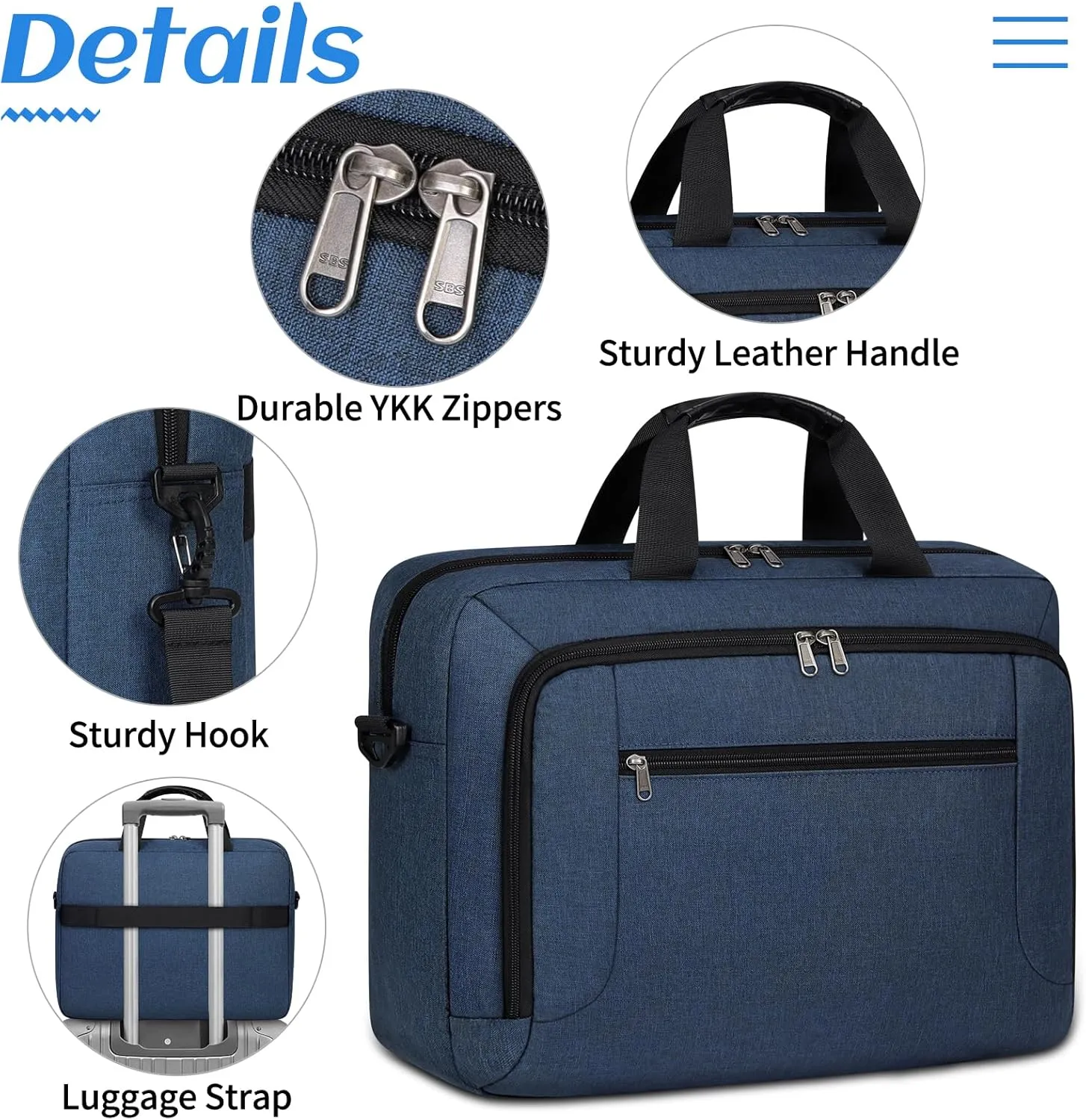 Laptop Bag 17.3 Inch Laptop Briefcase Large Waterproof Laptop Case for Men Women Business Office Work Computer Bag 17 Inch Adjustable Shoulder Messenger Bag, Blue