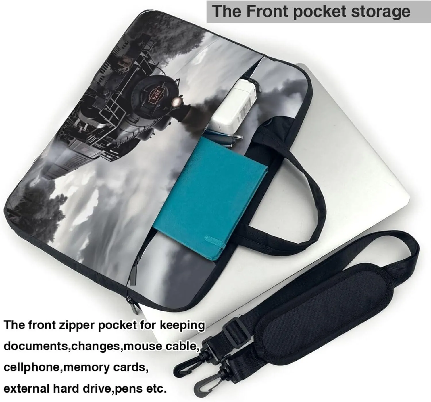 Laptop Bag for Women Men Computer Bag Laptop Briefcase Steam Train Clouds Laptop Shoulder Bag Work Bag for Travel