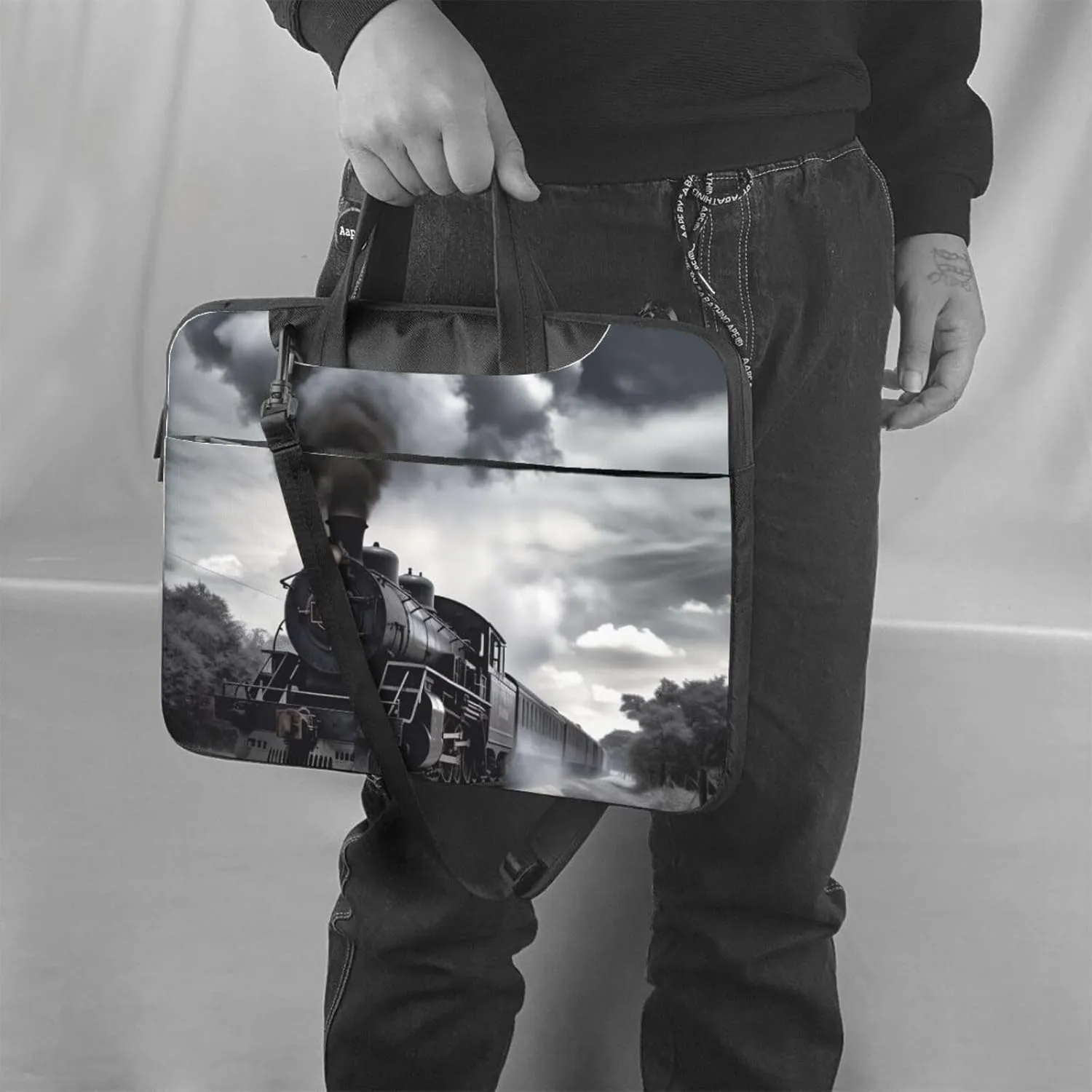 Laptop Bag for Women Men Computer Bag Laptop Briefcase Steam Train Clouds Laptop Shoulder Bag Work Bag for Travel
