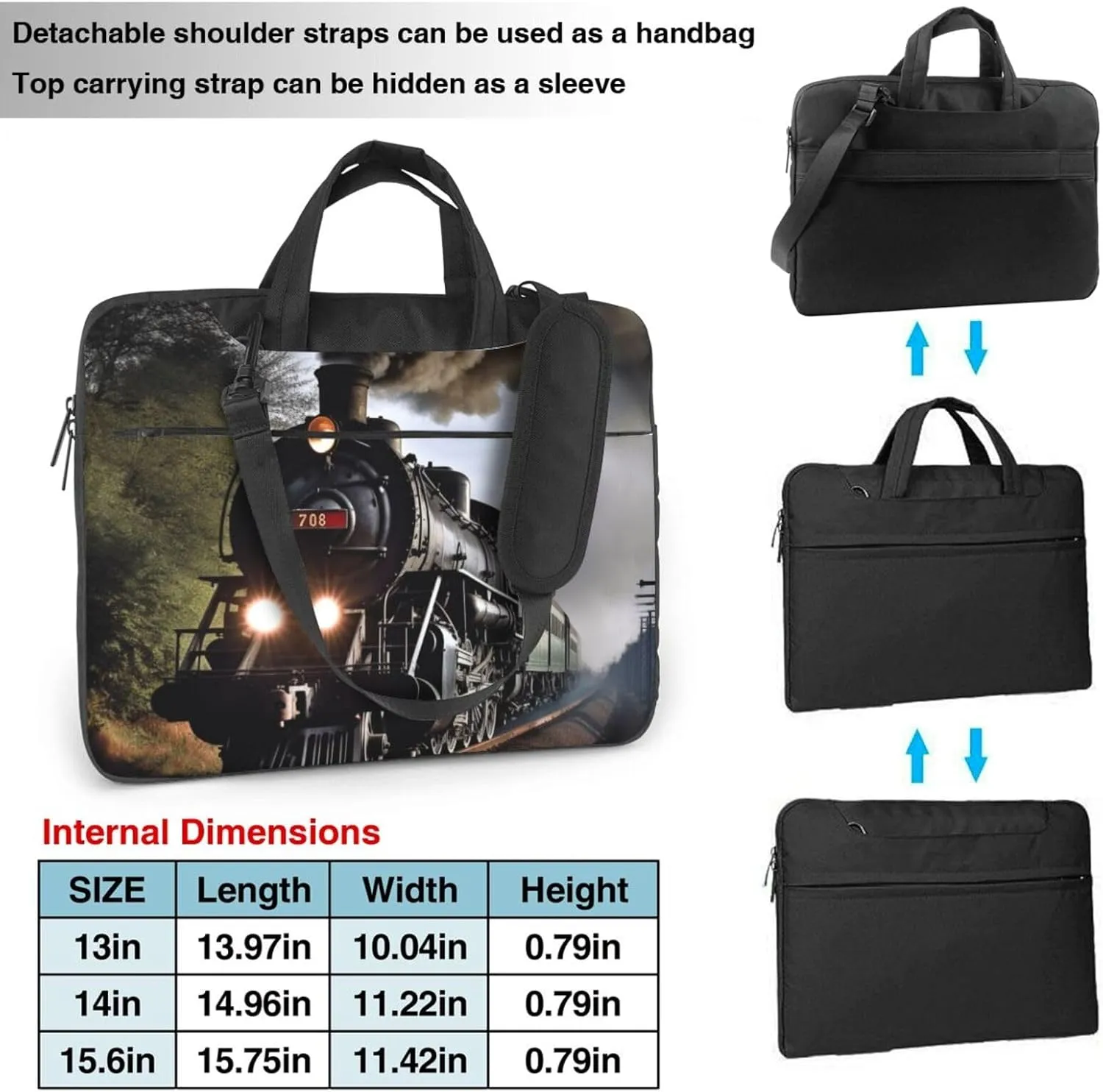 Laptop Bag for Women Men Computer Bag Laptop Briefcase Steam Train Laptop Shoulder Bag Work Bag for Travel