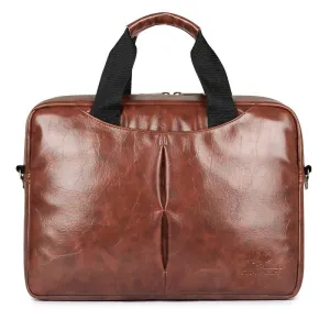 Laptop Briefcase - Water Resistant Vegan Leather | Adjustable Shoulder Strap | 15.6 inch | Rust Brown