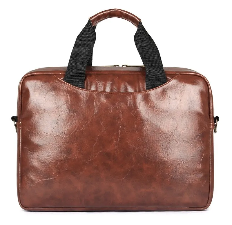 Laptop Briefcase - Water Resistant Vegan Leather | Adjustable Shoulder Strap | 15.6 inch | Rust Brown