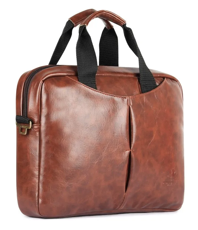 Laptop Briefcase - Water Resistant Vegan Leather | Adjustable Shoulder Strap | 15.6 inch | Rust Brown