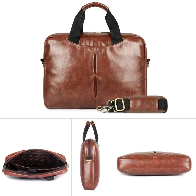 Laptop Briefcase - Water Resistant Vegan Leather | Adjustable Shoulder Strap | 15.6 inch | Rust Brown