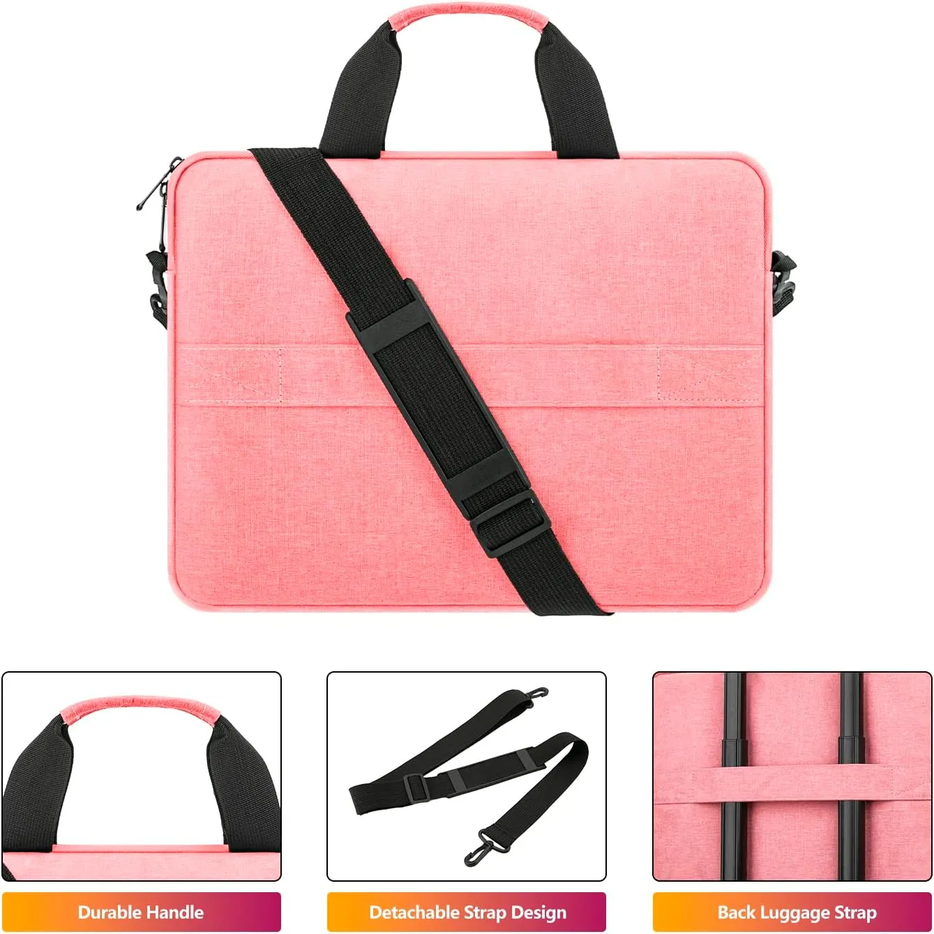 Laptop Case Shoulder Bag for 15.6 Inch Laptop Computer Chromebook, 16 Inch MacBook Pro A2485 A2141 A2780 A3403 A3186, Protective Polyester Computer Portable Bag Briefcase with Handle, Pink