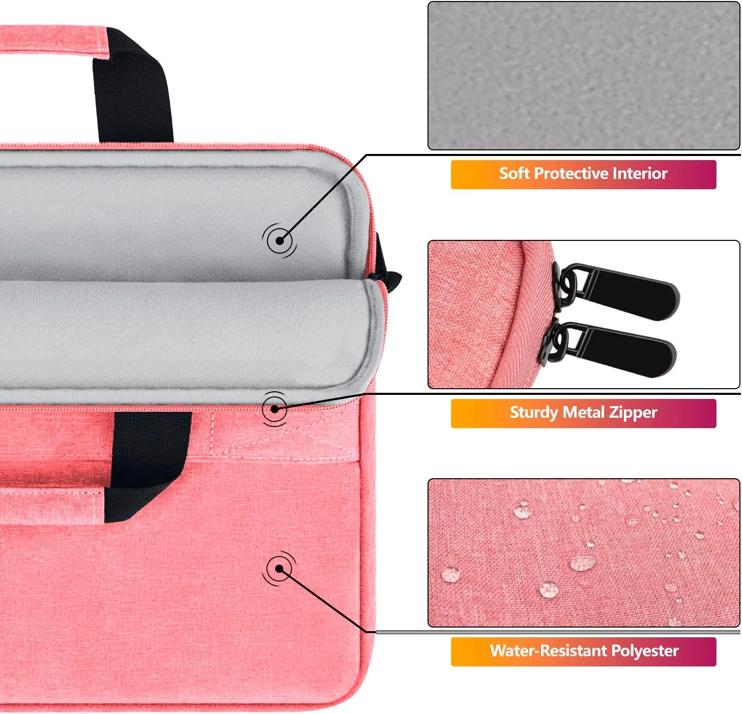 Laptop Case Shoulder Bag for 15.6 Inch Laptop Computer Chromebook, 16 Inch MacBook Pro A2485 A2141 A2780 A3403 A3186, Protective Polyester Computer Portable Bag Briefcase with Handle, Pink