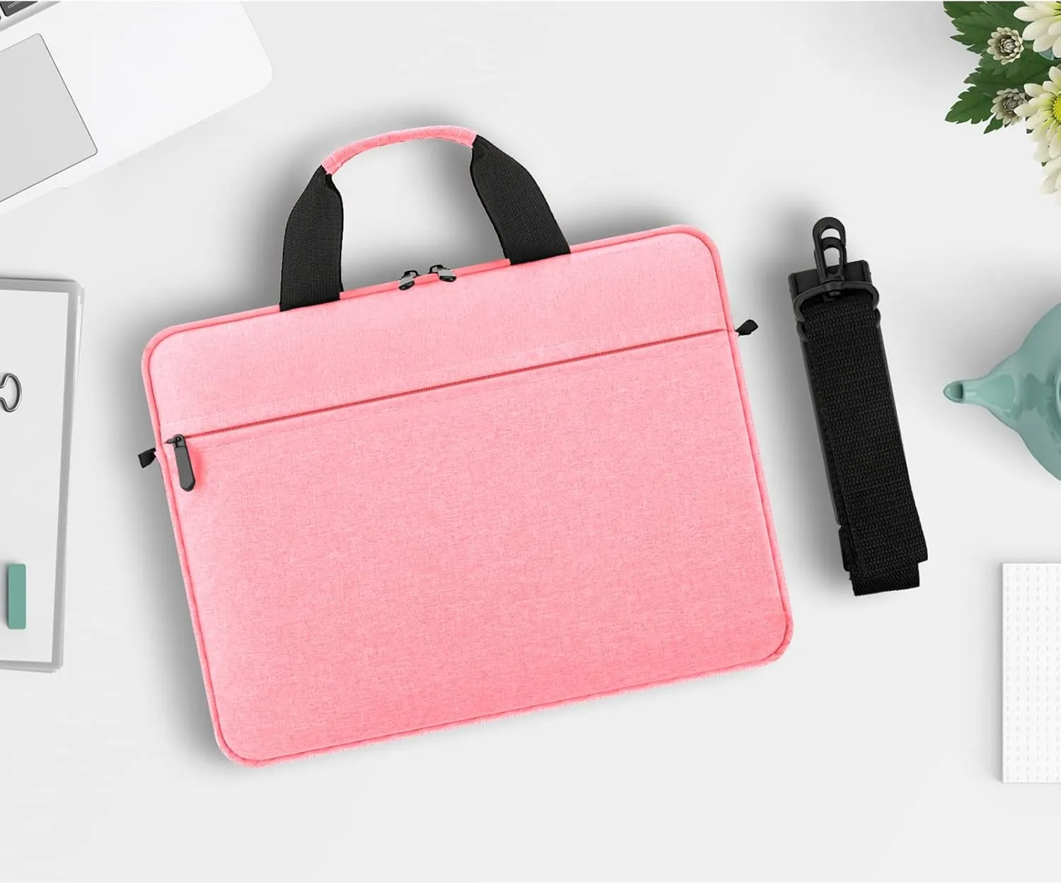 Laptop Case Shoulder Bag for 15.6 Inch Laptop Computer Chromebook, 16 Inch MacBook Pro A2485 A2141 A2780 A3403 A3186, Protective Polyester Computer Portable Bag Briefcase with Handle, Pink