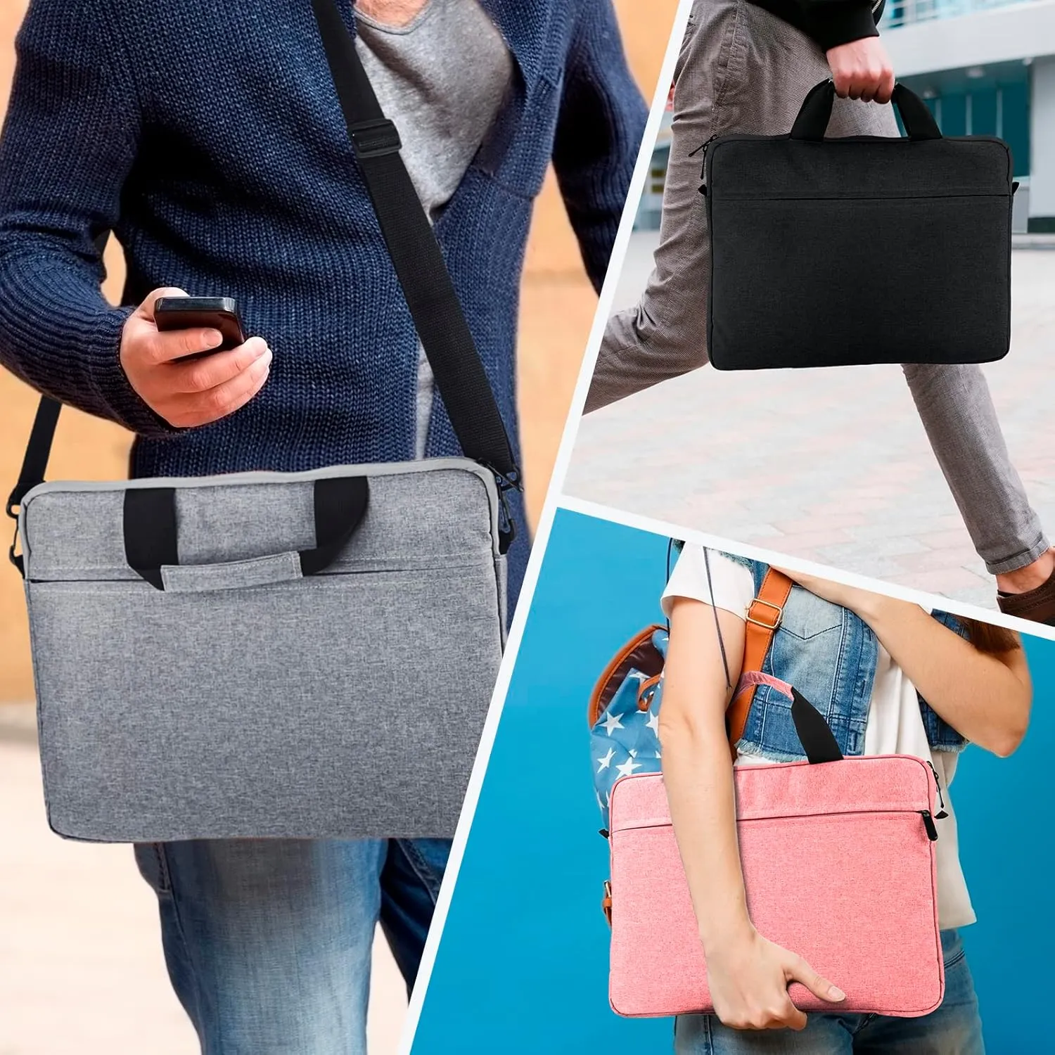 Laptop Case Shoulder Bag for 15.6 Inch Laptop Computer Chromebook, 16 Inch MacBook Pro A2485 A2141 A2780 A3403 A3186, Protective Polyester Computer Portable Bag Briefcase with Handle, Pink