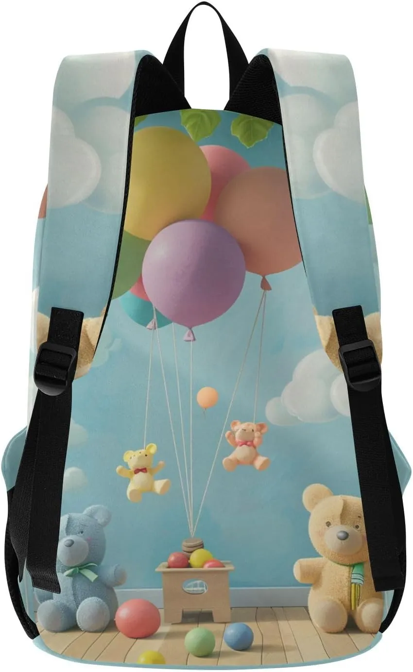 Laptop Computer Backpack Purse For Men Women Large Capacity Lightweight Bag Outdoor Daypack Travel Animals Print,bear ballon