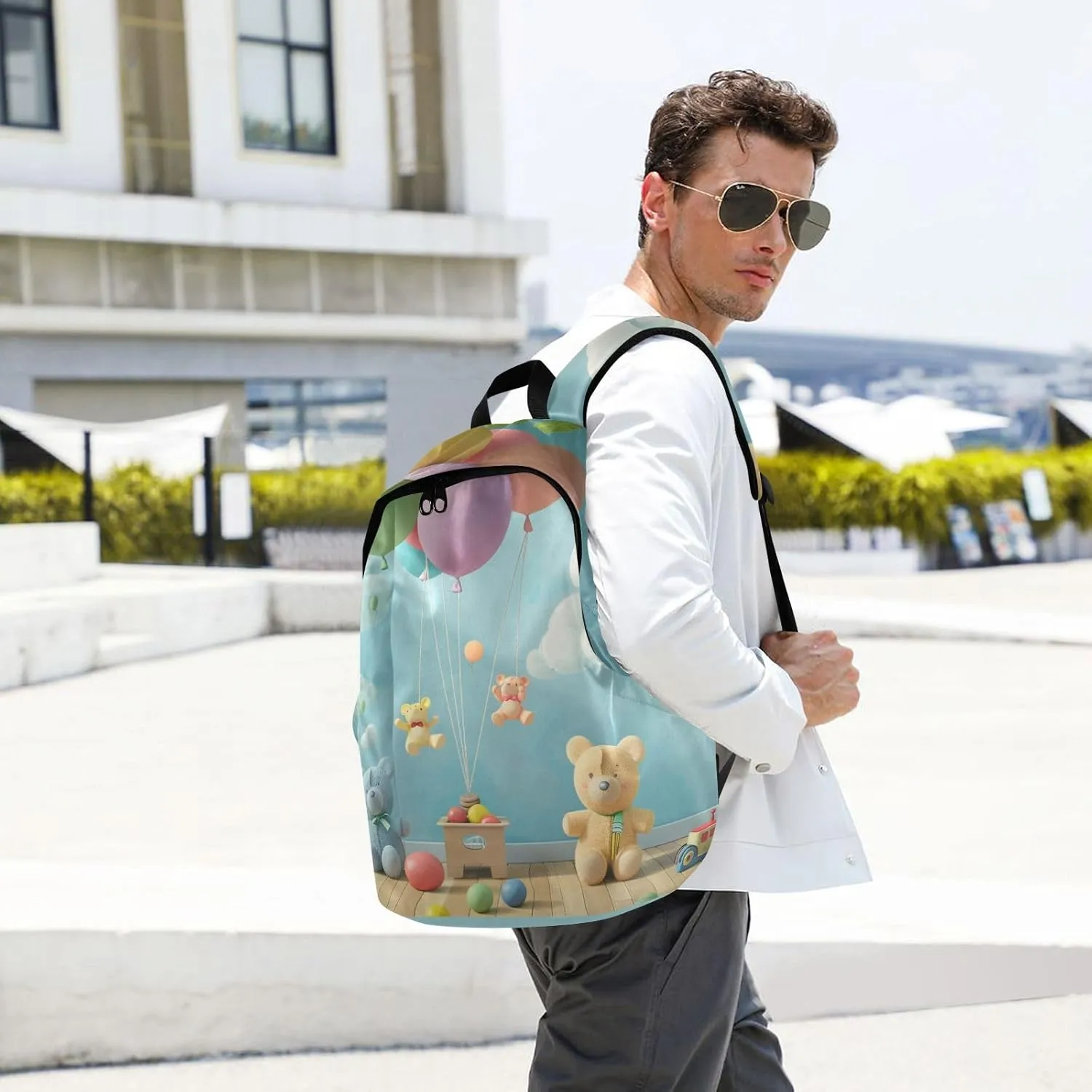 Laptop Computer Backpack Purse For Men Women Large Capacity Lightweight Bag Outdoor Daypack Travel Animals Print,bear ballon