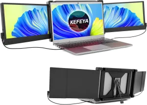 Laptop Screen Extender, 12” Full HD IPS Display Portabe Monitor for Laptop, Attachable Dual Monitor, HDMI/USB-A/Type-C Plug and Play for Windows, Chrome & Mac