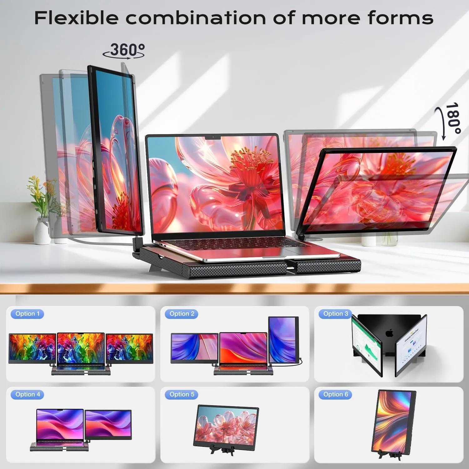 Laptop Screen Extender, 14" FHD 1080P Laptop Monitor Extender, Stretchable Base and Detachable Screen, Plug & Play, Triple Screen Extender Compatible with Windows, Mac, Chrome