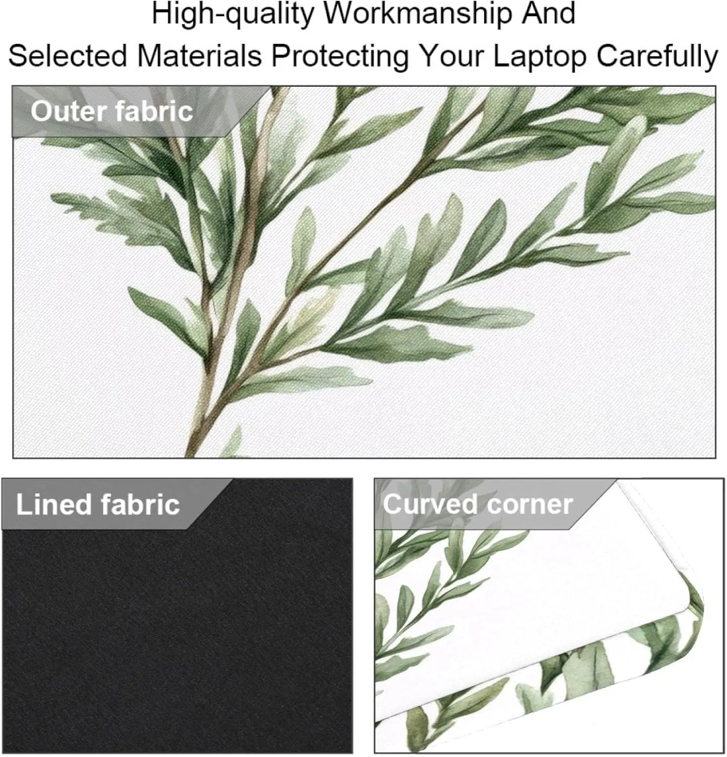 Laptop Shoulder Bag Watercolor Leaves Twigs Pattern Padded Computer Briefcase for Adults, 13.4-14.5 Inch