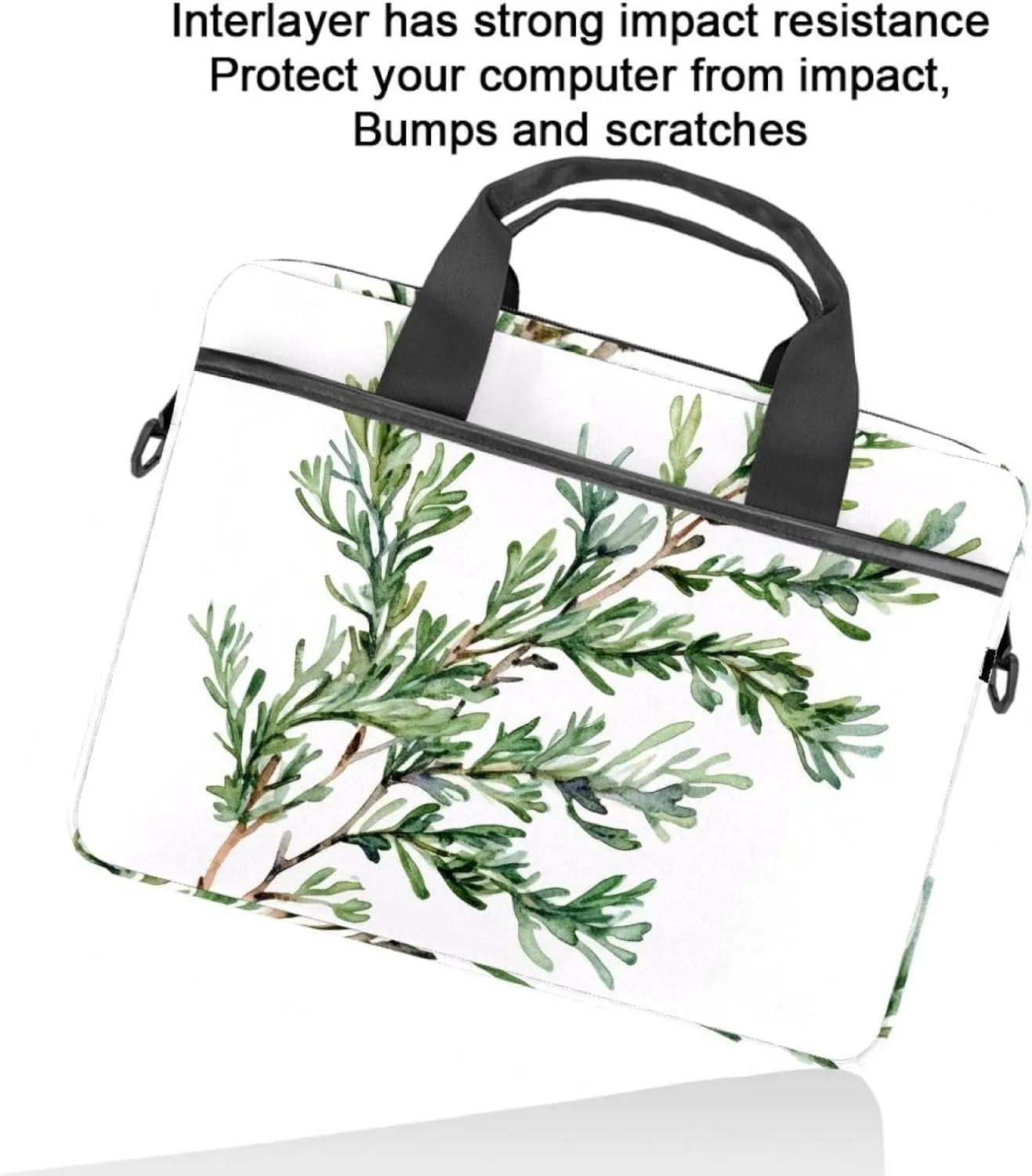 Laptop Shoulder Bag Watercolor Leaves Twigs Pattern Padded Computer Briefcase for Adults, 13.4-14.5 Inch