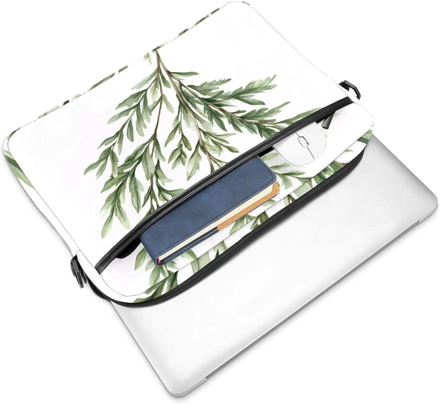 Laptop Shoulder Bag Watercolor Leaves Twigs Pattern Padded Computer Briefcase for Adults, 13.4-14.5 Inch
