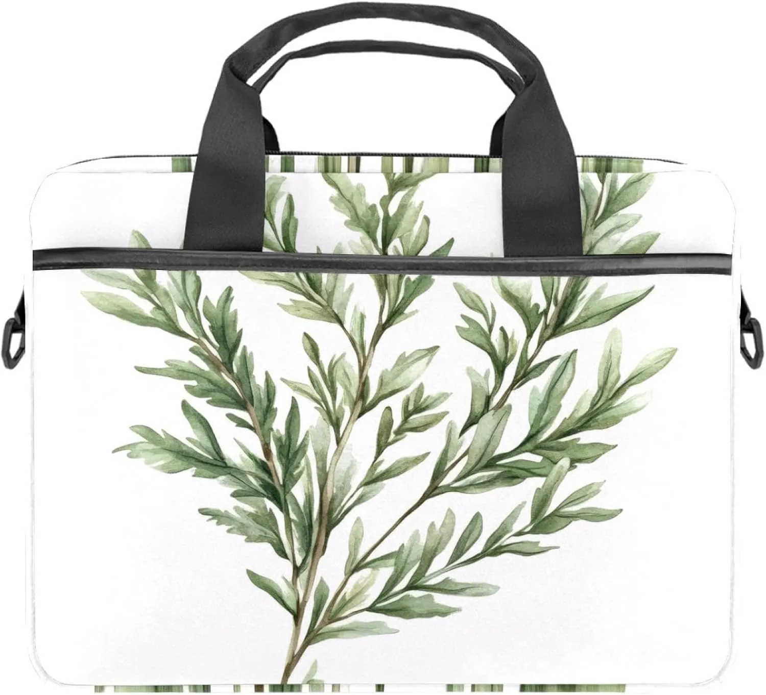 Laptop Shoulder Bag Watercolor Leaves Twigs Pattern Padded Computer Briefcase for Adults, 13.4-14.5 Inch