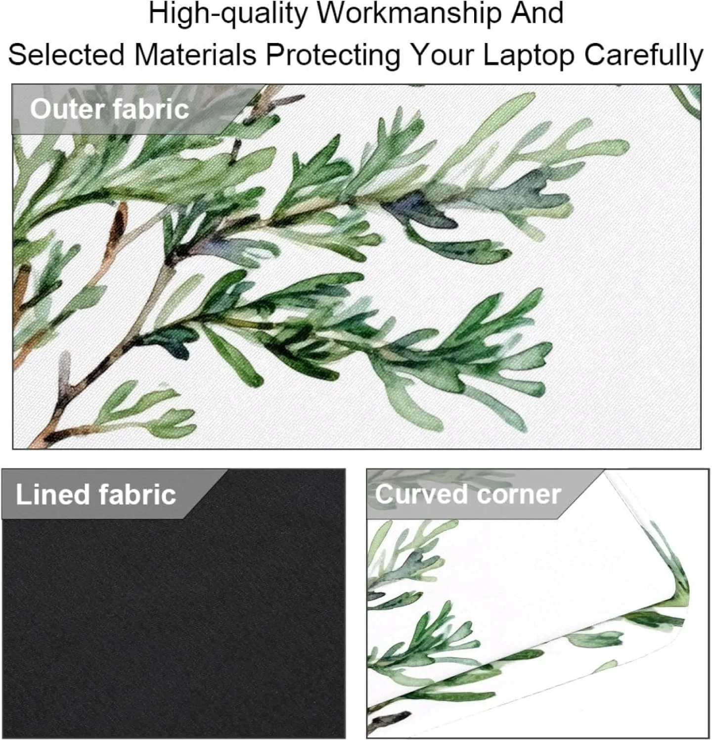 Laptop Shoulder Bag Watercolor Leaves Twigs Pattern Padded Computer Briefcase for Adults, 13.4-14.5 Inch