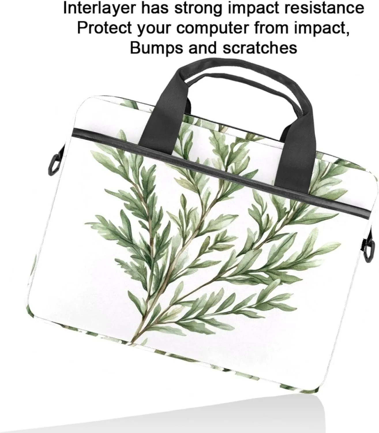 Laptop Shoulder Bag Watercolor Leaves Twigs Pattern Padded Computer Briefcase for Adults, 13.4-14.5 Inch