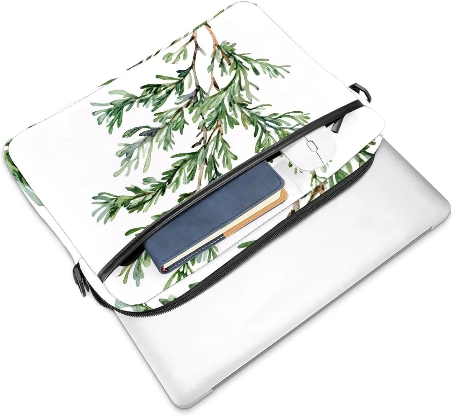 Laptop Shoulder Bag Watercolor Leaves Twigs Pattern Padded Computer Briefcase for Adults, 13.4-14.5 Inch
