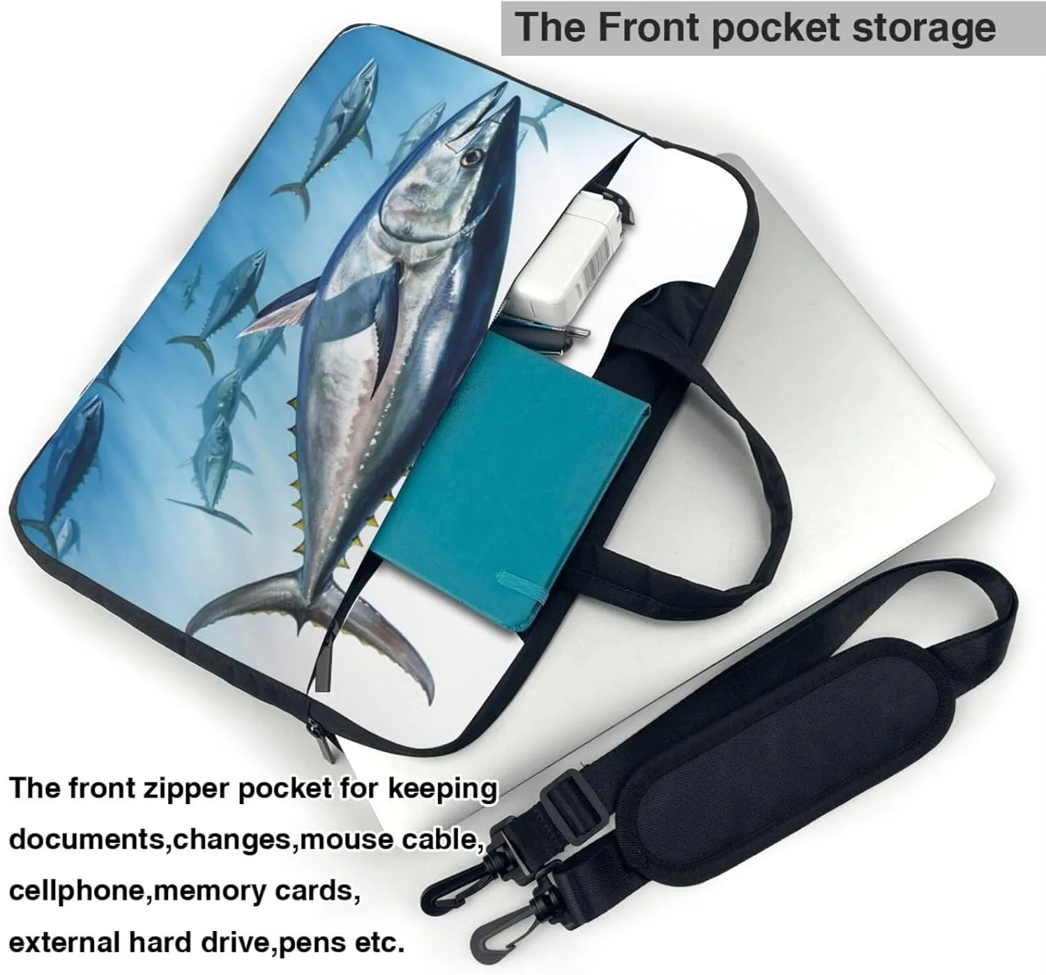 Laptop Sleeve Bag Shockproof Notebook Case Bluefin Tuna Thunnus Computer Carrying Case with Shoulder Strap 13 inch