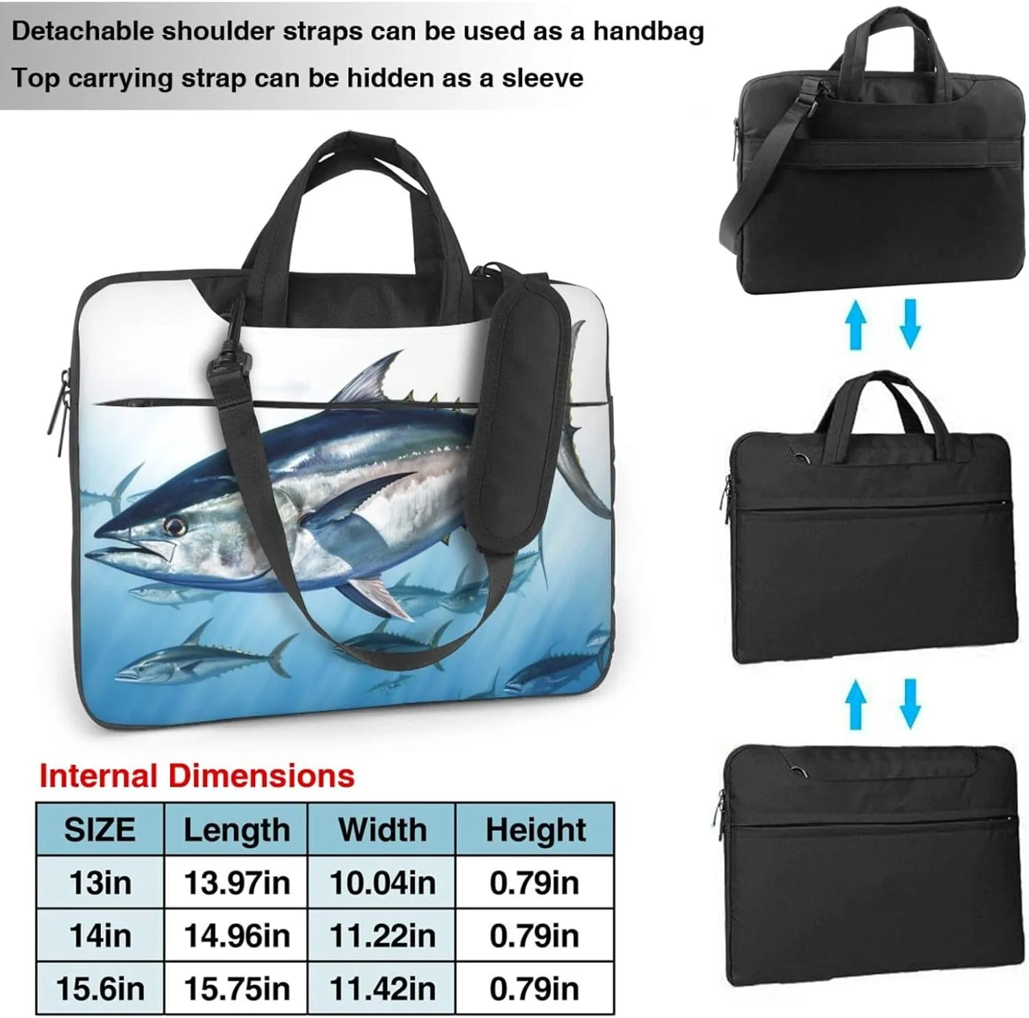 Laptop Sleeve Bag Shockproof Notebook Case Bluefin Tuna Thunnus Computer Carrying Case with Shoulder Strap 13 inch