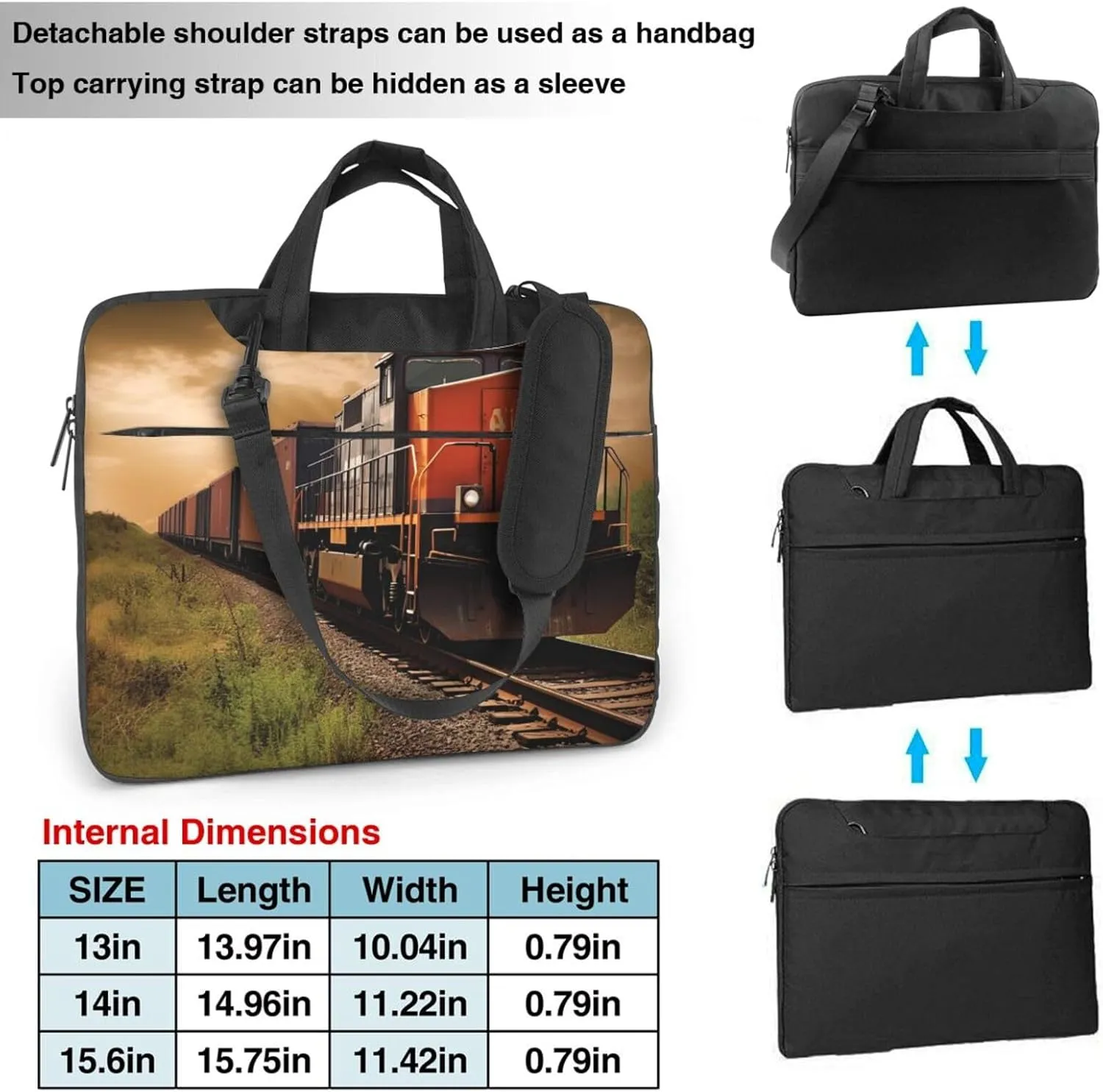 Laptop Sleeve Bag Shockproof Notebook Case Freight Train Computer Carrying Case with Shoulder Strap 14 inch
