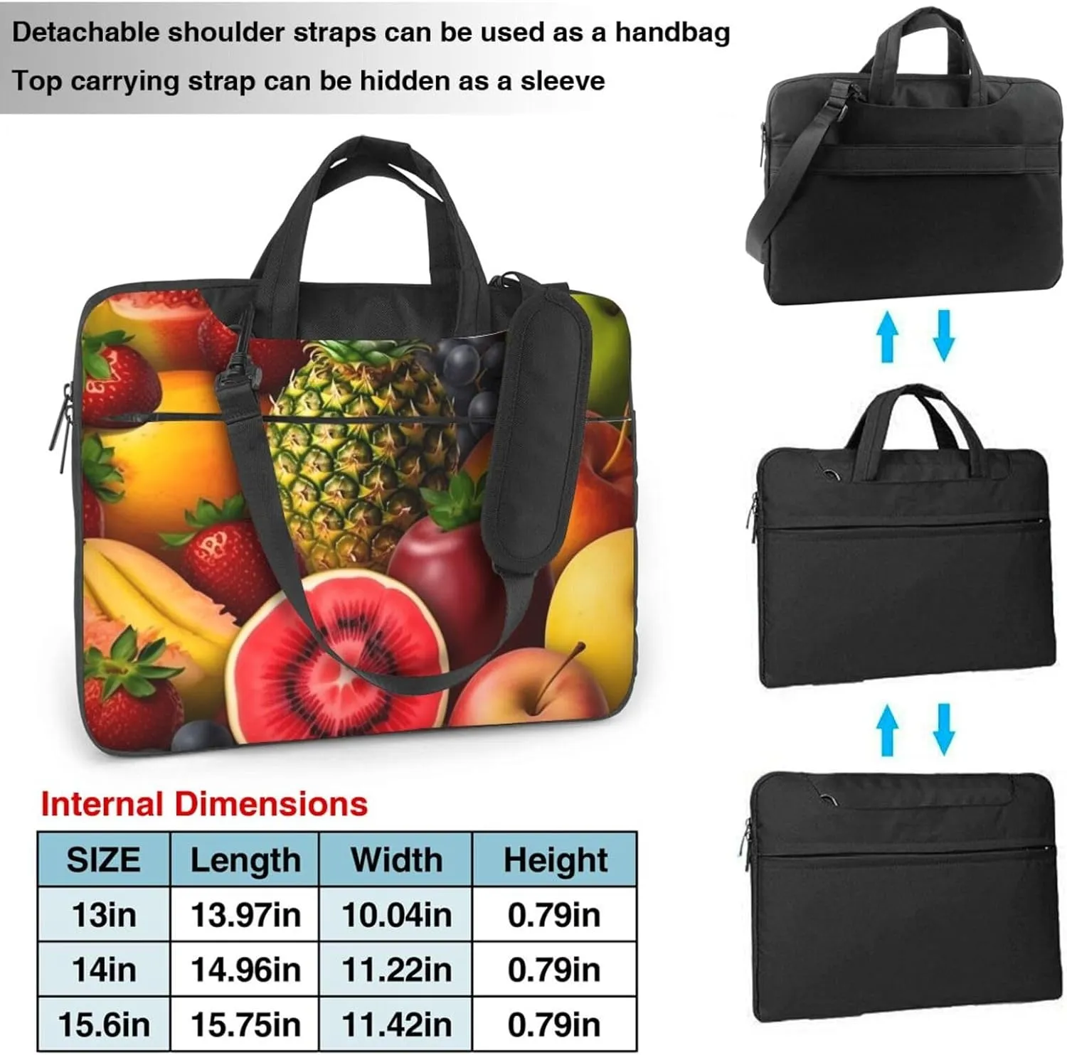 Laptop Sleeve Bag Shockproof Notebook Case Fresh Juicy Fruits Computer Carrying Case with Shoulder Strap 13 inch