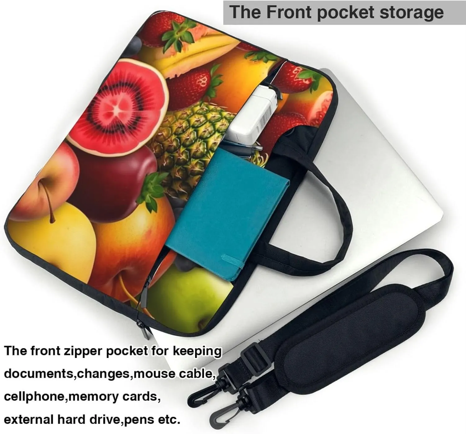 Laptop Sleeve Bag Shockproof Notebook Case Fresh Juicy Fruits Computer Carrying Case with Shoulder Strap 13 inch