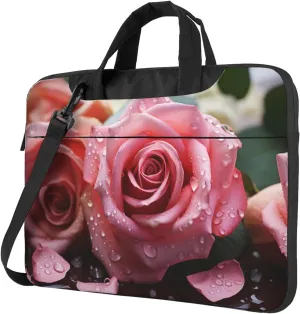 Laptop Sleeve Bag Shockproof Notebook Case Love Rose Flower Petal Computer Carrying Case with Shoulder Strap 15.6 inch