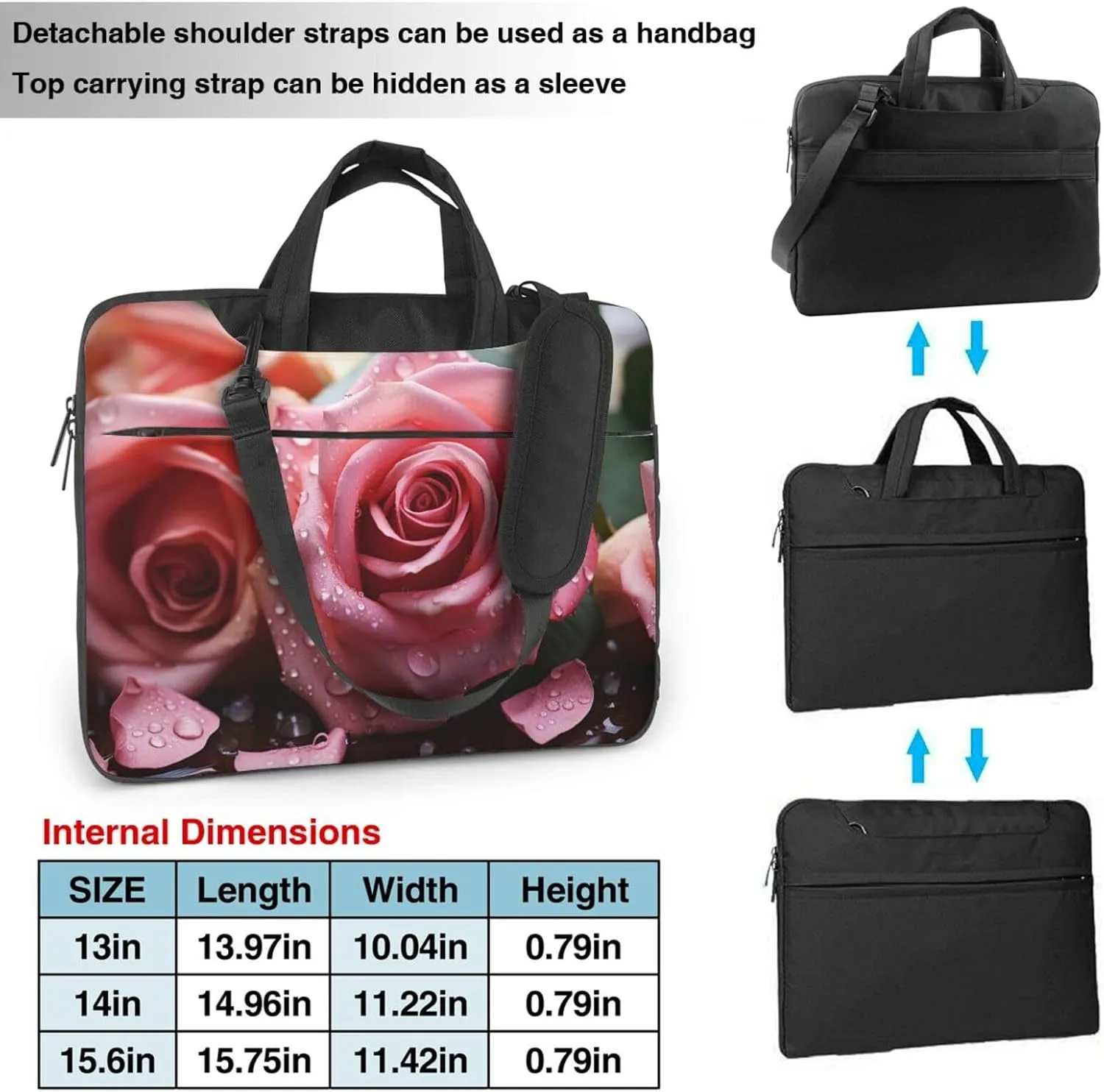 Laptop Sleeve Bag Shockproof Notebook Case Love Rose Flower Petal Computer Carrying Case with Shoulder Strap 15.6 inch