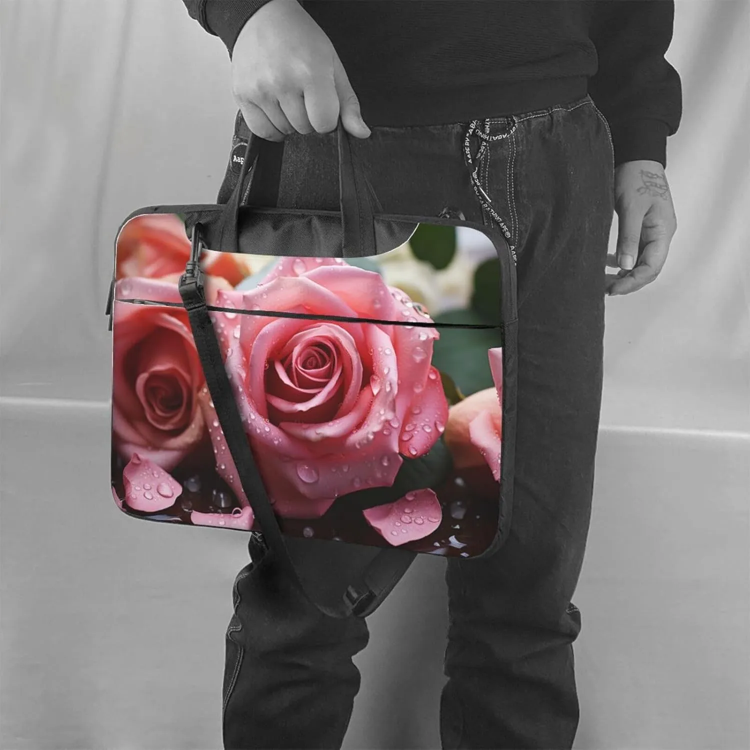 Laptop Sleeve Bag Shockproof Notebook Case Love Rose Flower Petal Computer Carrying Case with Shoulder Strap 15.6 inch