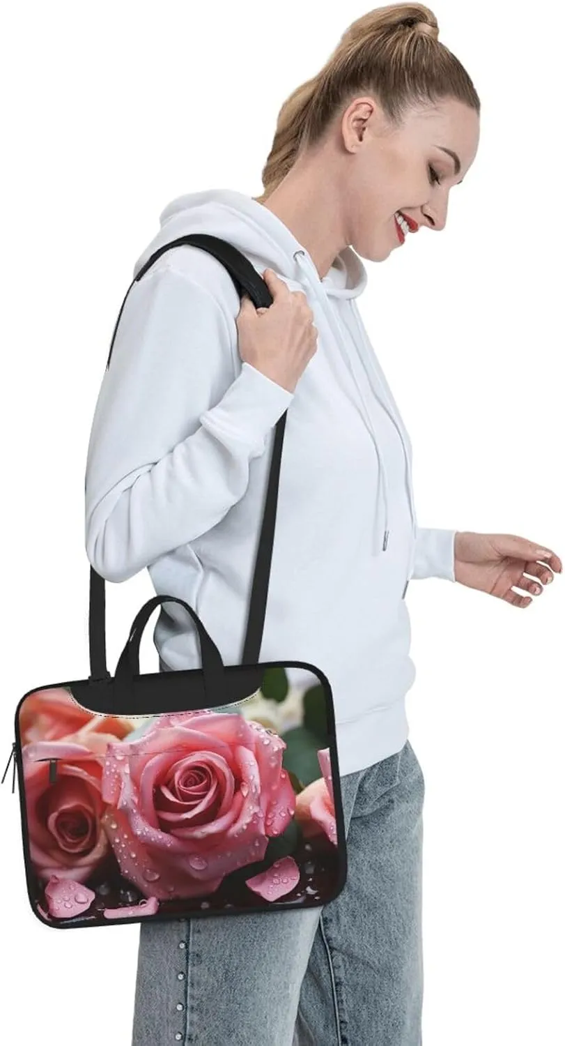 Laptop Sleeve Bag Shockproof Notebook Case Love Rose Flower Petal Computer Carrying Case with Shoulder Strap 15.6 inch