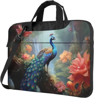 Laptop Sleeve Bag Shockproof Notebook Case Magic Forest Pond Peacock Computer Carrying Case with Shoulder Strap 14 inch